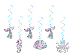 Születésnapi sellő függő dekoráció - 6 db.