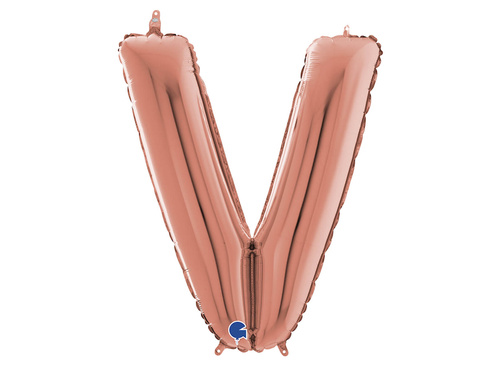 Fólia lufi V betű rózsaszín arany - 66 cm - 1 db.