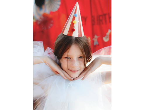 Papír sapkák pom-pomokkal - 6 db.