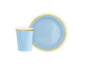 Kék papírpoharak + tányérok készlet arany peremmel - 12 db.