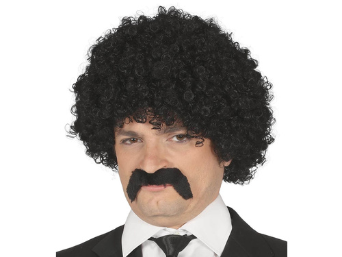 Fekete paróka göndör hajjal és bajusszal - 1 db.