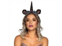 Sötét egyszarvú fejpánt rózsákkal - 1 db.