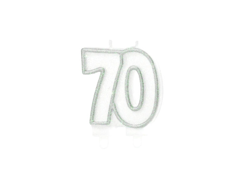 Ezüst csillogó hetvenes gyertya - 8,5 cm - 1 db.