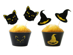 Cupcake dekorációs készlet Boszorkány és macska - 12 db.