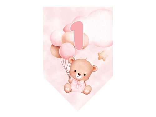 Baner flagi różowe Misie z balonikami - 5 m - 1 szt.