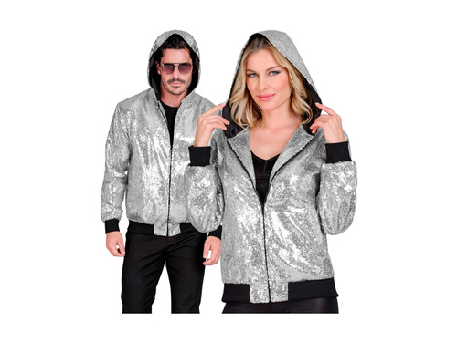 Party flitteres kabát - kapucnis bomber - ezüst