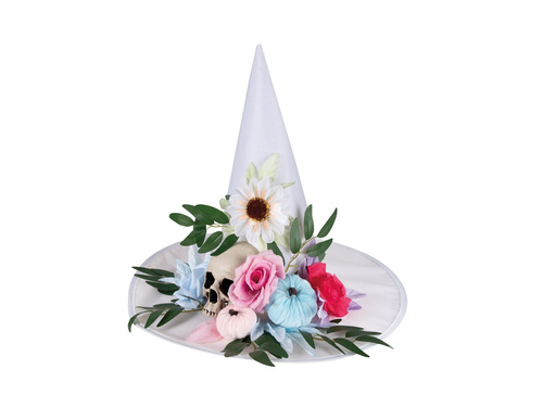 Boszorkány kalap virágokkal Halloweenre - 1 db.