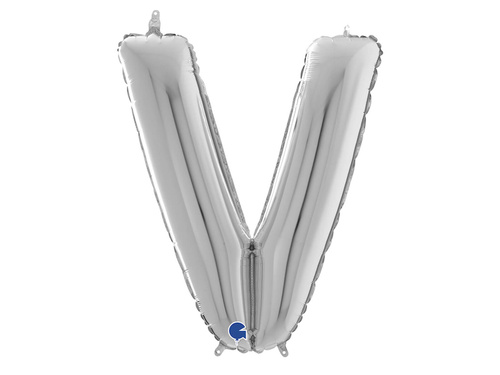 Ezüst V betűs fólialufi - 66 cm - 1 db.