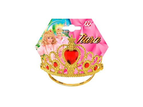 Arany tiara piros ékszerekkel