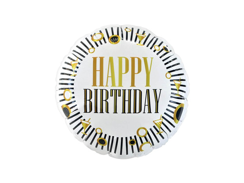 Boldog születésnapot fehér és fekete csíkos fólialufi - 46 cm - 1 db.