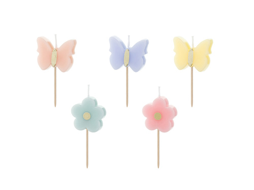Pillangó és virágszedő gyertyák - 5 db.