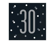 Harmincadik születésnapi fekete szalvéta - 33 cm - 16 db.