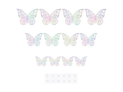 Ezüst holografikus csipke pillangó matricák - 12 db.