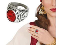 Gótikus gyűrű piros kővel - 1 db.