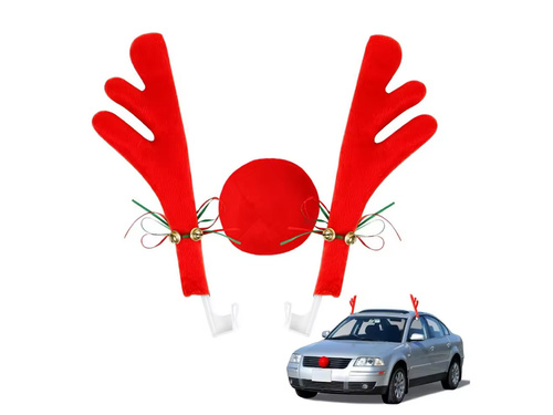 Autódíszítés Piros rénszarvas szarvak és orr - 1 kpl.