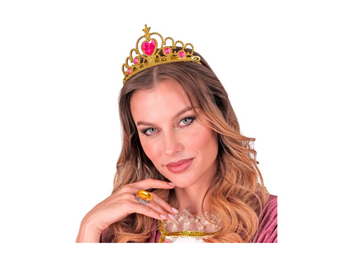 Arany tiara rózsaszín ékszerekkel