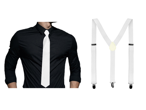 Fehér kiegészítő szett nadrágtartó hosszú nyakkendővel - 2 db.