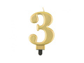 Fémszínű arany számgyertya - 3 - három 