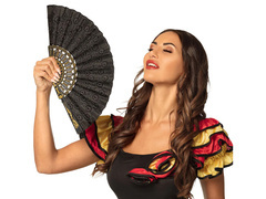 Fekete legyező arany díszítéssel - 1 db.