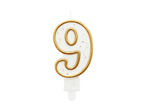Számgyertya arany peremmel és csillámmal - 9 - 1 db.