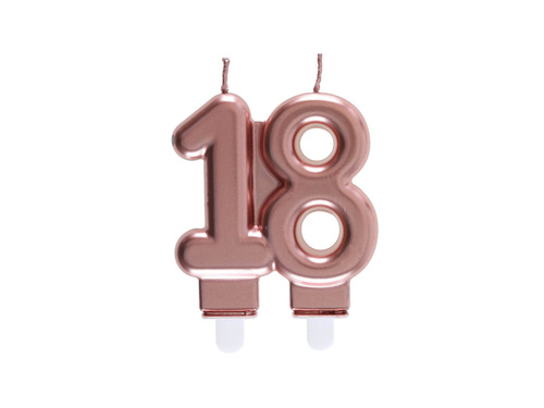 Gyertya 18. születésnapi bulira rózsaarany - 7,5 cm - 1 db.