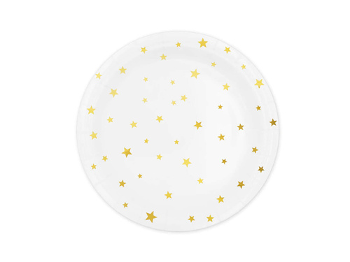 Papírtányérok fehér, arany csillagokkal - 18 cm - 6 db.