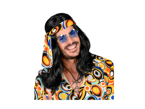 Fekete 70-es évek Disco Fever Hippie paróka. egy zenekarral