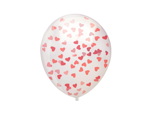 Átlátszó léggömbök konfettivel Hearts piros - 30 cm - 100 db.