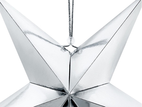 Ezüst papír csillag akasztós dekoráció - 70 cm