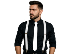 Fehér kiegészítő szett nadrágtartó hosszú nyakkendővel - 2 db.