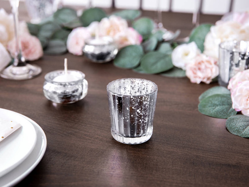 Üveg gyertyatartók - ezüst - 6 cm - 4 db.