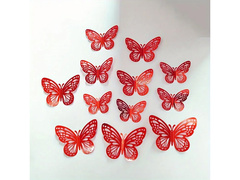 Tükör dekoráció Pillangók piros 2D - 12 db.