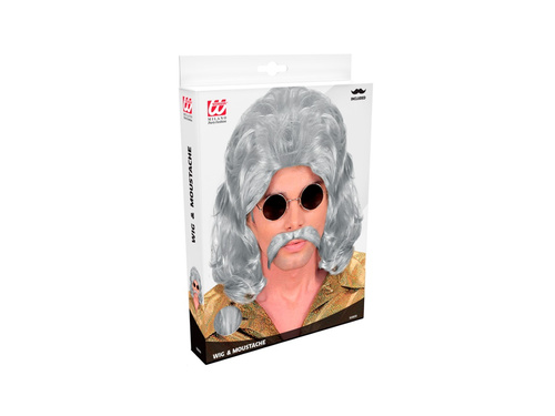 Szürke 1970-es évekbeli fazet paróka bajusszal