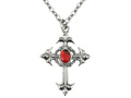 Gótikus kereszt nyaklánc piros kővel - 1 db.
