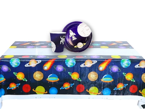Kozmosz terítő + poharak + papírtányérok készlet - 25 db.