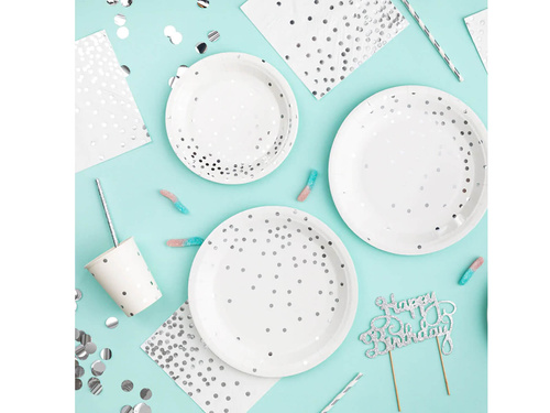 Papírtányérok fehér, ezüst pöttyös - 23 cm - 6 db.