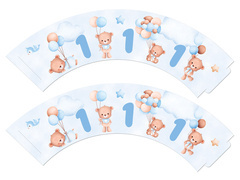 Cupcake cupcakes kék mackók lufival - 6 db.