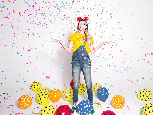 Piros latex lufi fekete pöttyökkel - 30 cm - 6 db.