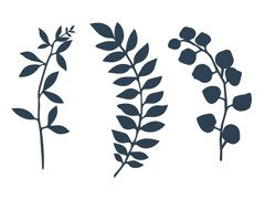 Díszítő gallyak levelekkel tengerészkék - 9 db.