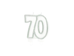 Ezüst csillogó hetvenes gyertya - 8,5 cm - 1 db.