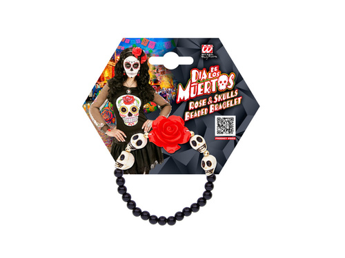 Karkötő vörös rózsákkal és fehér koponyákkal