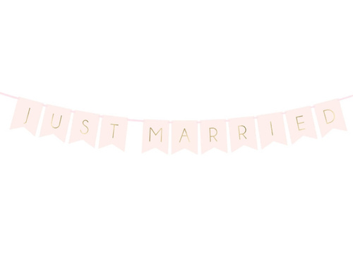 Just Married banner - világos rózsaszín - 155 cm - 1 db.