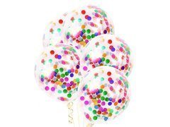 Átlátszó lufi színes konfettivel - 30 cm - 5 db.