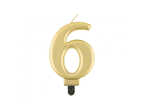 Fémszínű arany számgyertya - 6 - hat