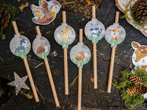 Születésnapi szívószálak Erdei állatok - 6 db.