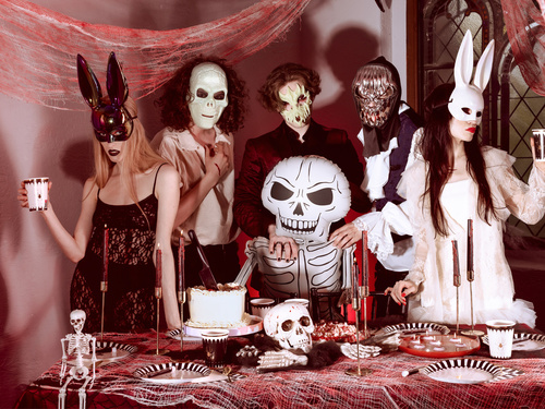 Csuklyás koponya maszk - 18.5x24.5cm - 1 db.