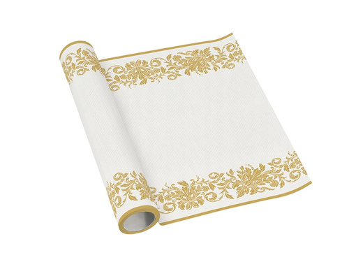 Asztali futó dekoráció arany díszítéssel - 40 cm x 5 m - 1 db.