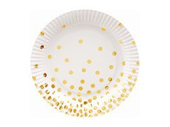 Papírtányérok fehér, arany pöttyökkel - 18 cm - 6 db.