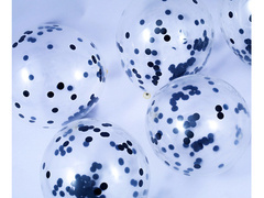 Átlátszó lufi fekete konfettivel - 30 cm - 5 db.