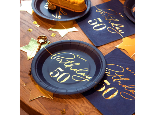 Ötvenedik születésnapi papírtányér tengerészkék - 18 cm - 6 db.